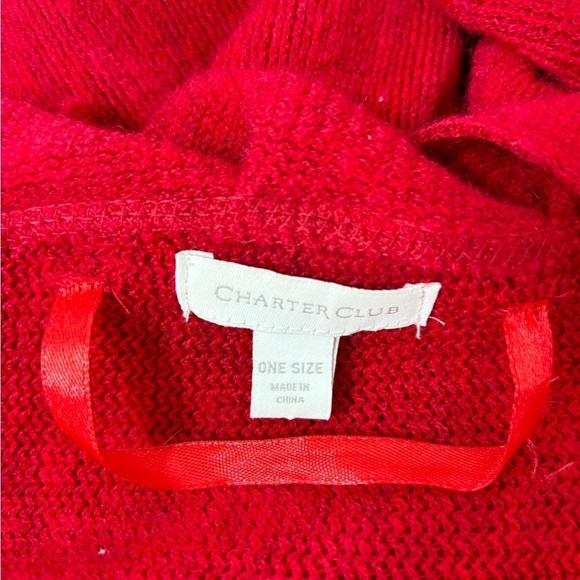Charter Club Red Ruffled Short Sleeves Open Front Sweater Cape Cardigan One Size - Picture 10 of 12